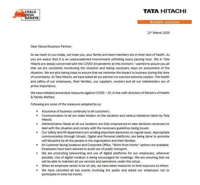 A Message From Tata Hitachi MD