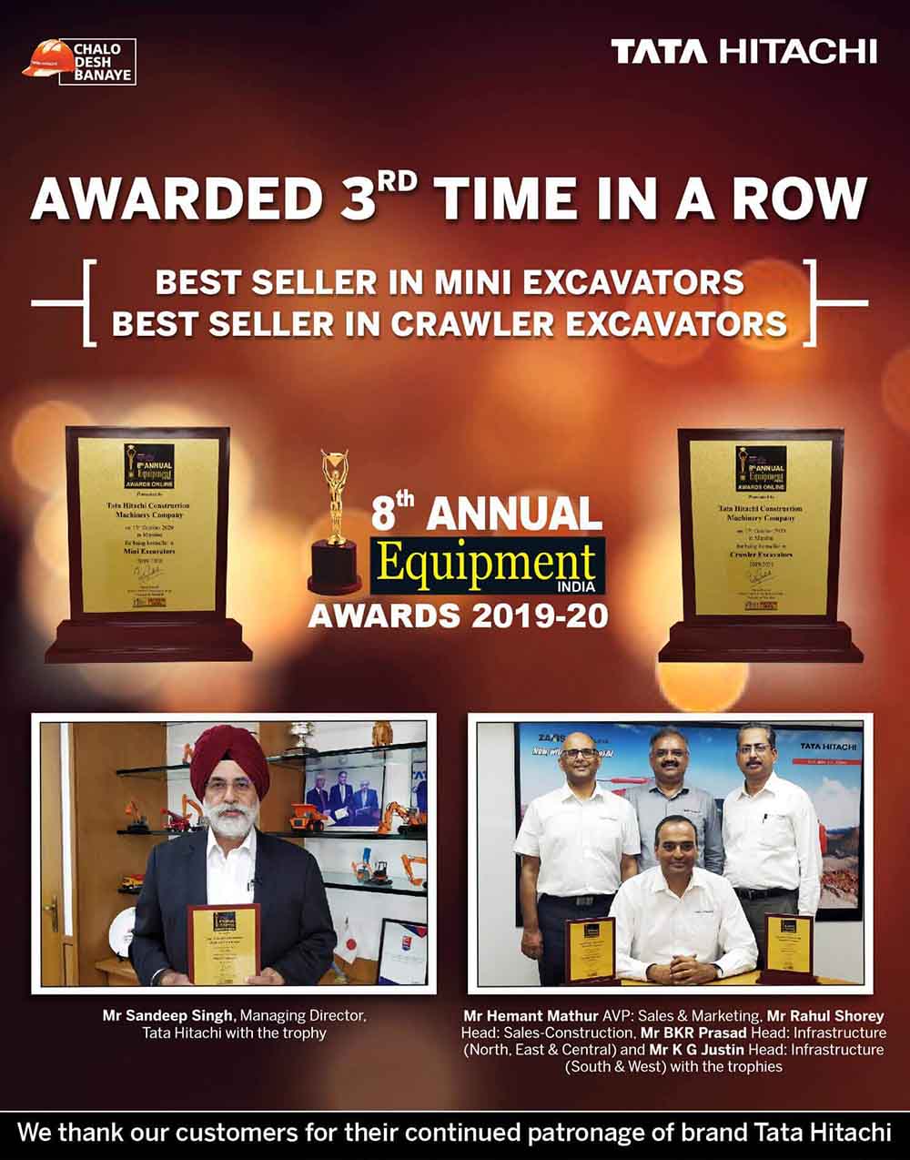 Bestseller Award for Crawler and Mini Excavators